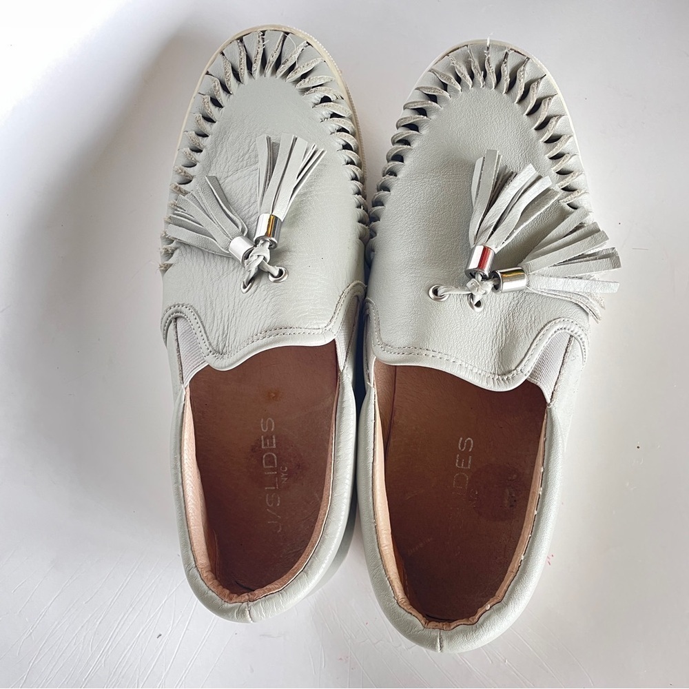 J Slides Moccasin Cheyenne Tassel Gray Leather Slip-on Sneakers Shoes Flats 7.5 - Picture 11 of 12